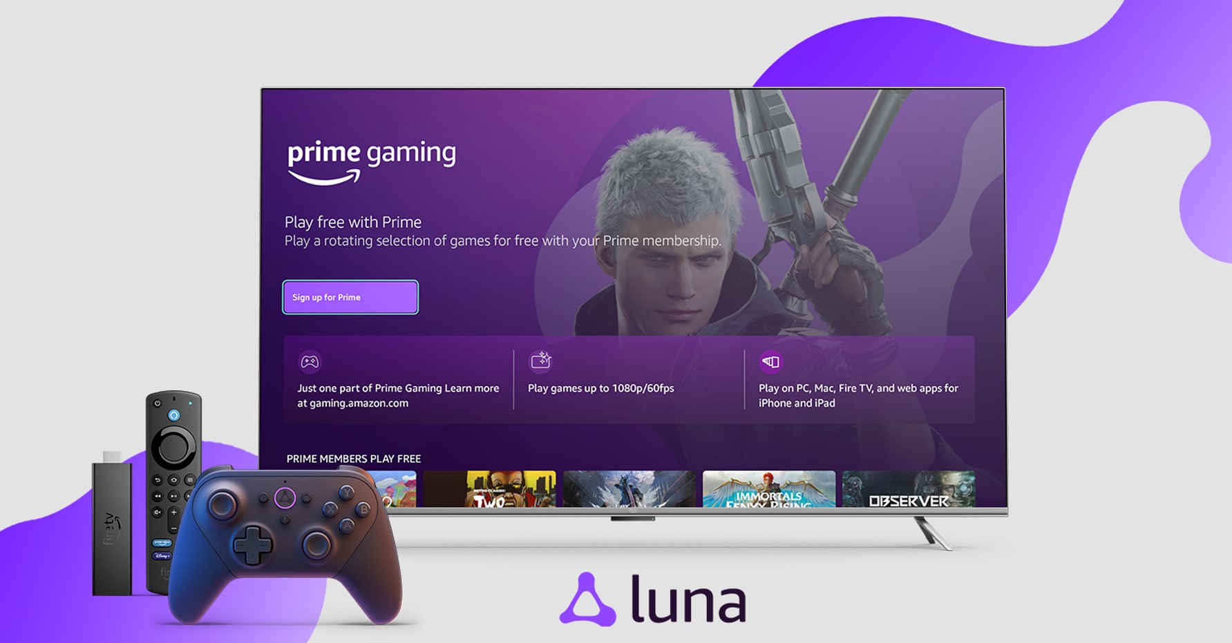 Amazon Luna tem um canal Prime Gaming para membros Amazon Prime.