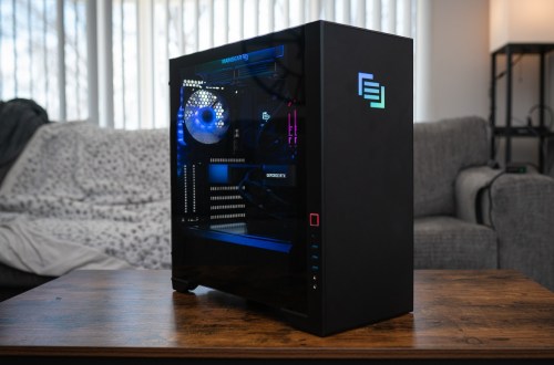 Maingear Vybe desktop sitting on a table.