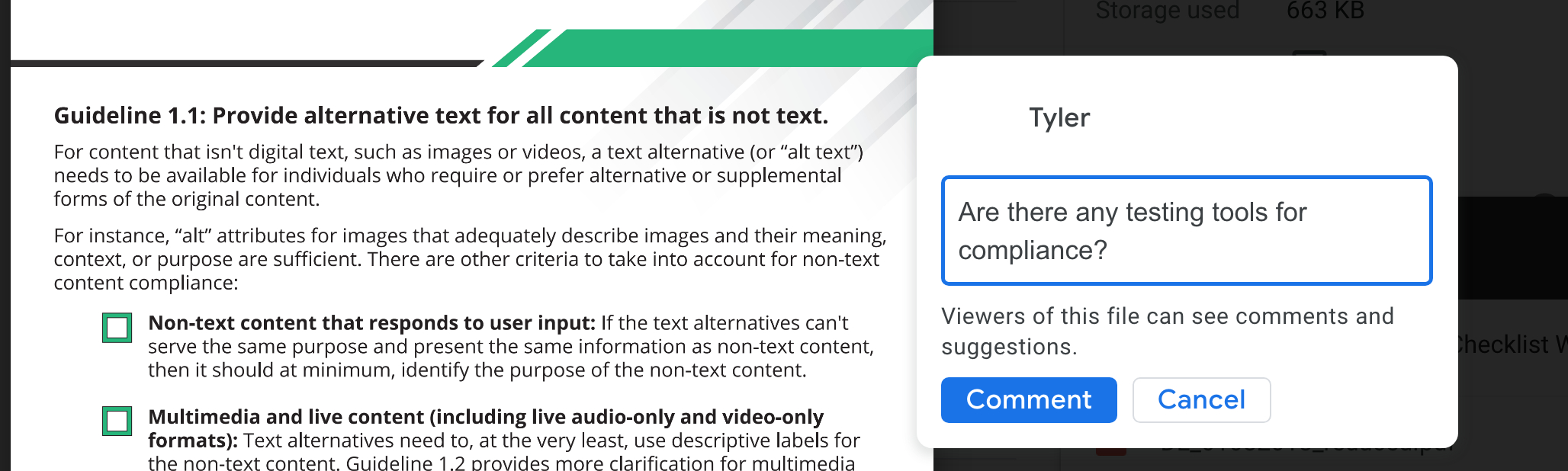 A comment field on a Google Drives PDF document.