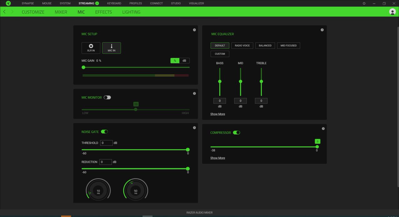 Razer Audio Mixer Synapse Mic tab.