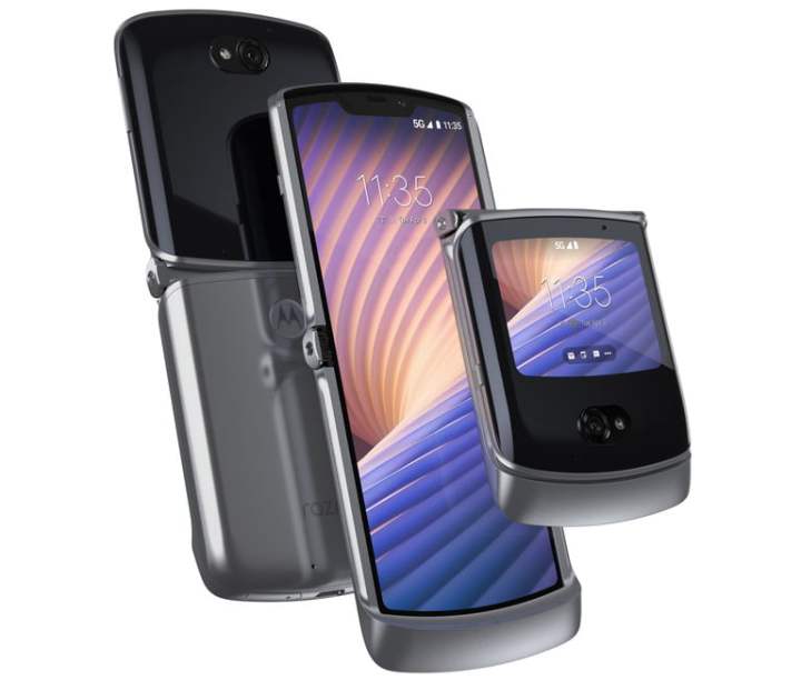 Motorola Razr 2020 with front, back, and folded views.