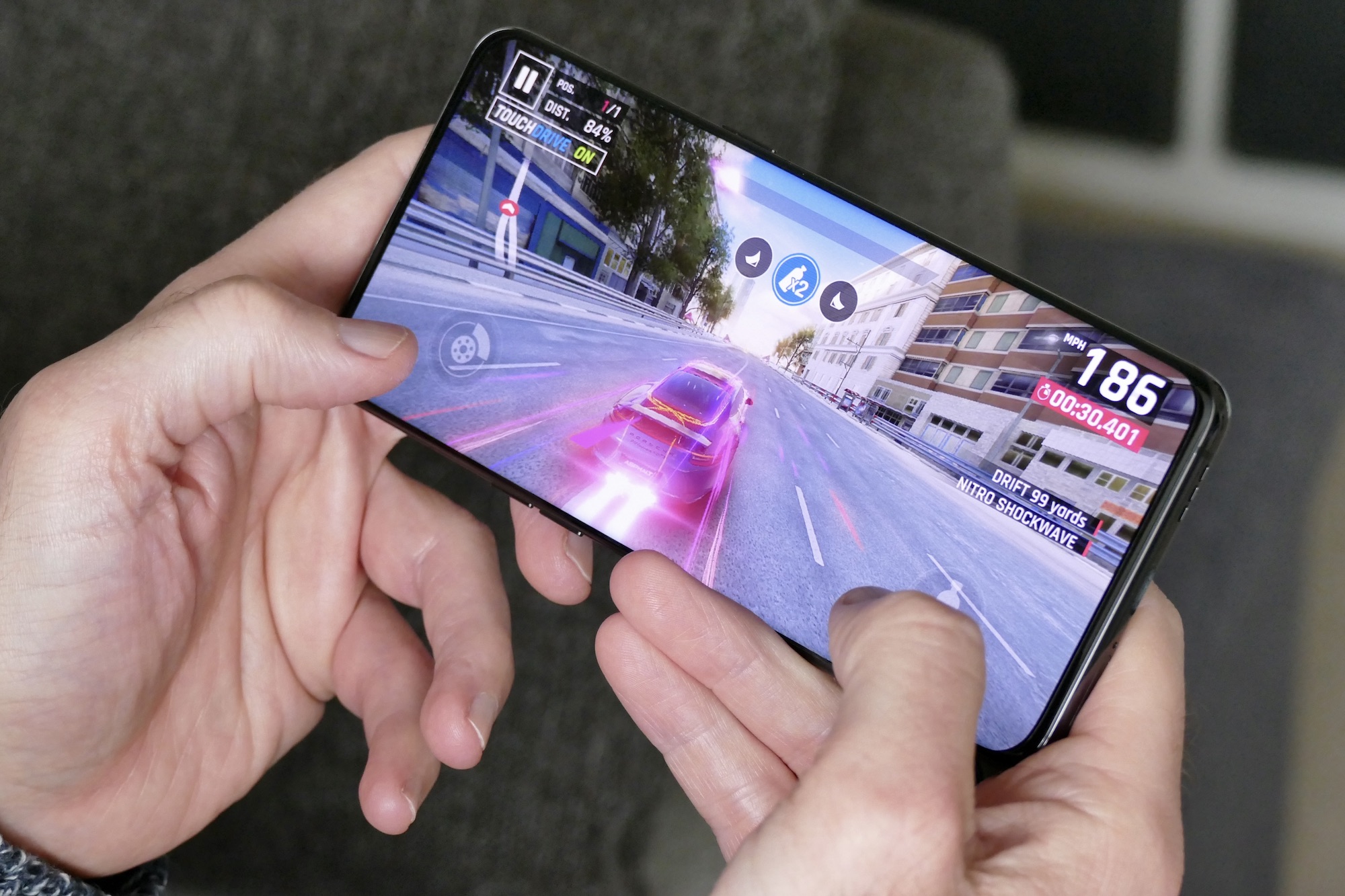 Playing Asphalt 9: Legends on the Oppo Find X5 Pro.