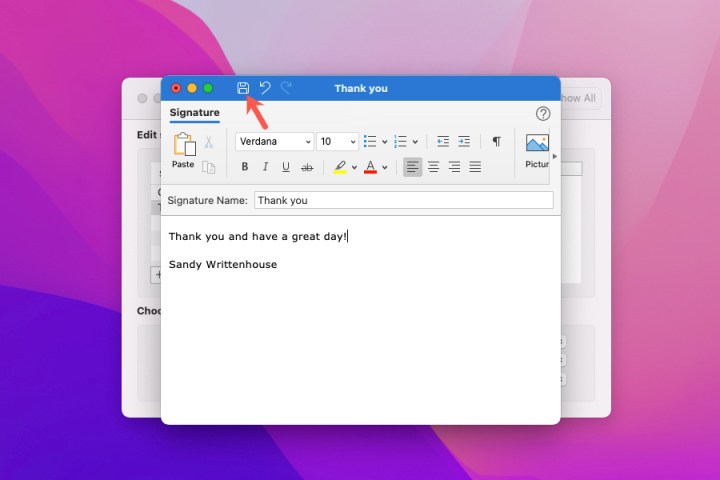 outlook mac save changed signature