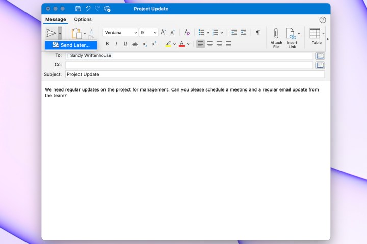 گزینه Send later در Outlook در مک.
