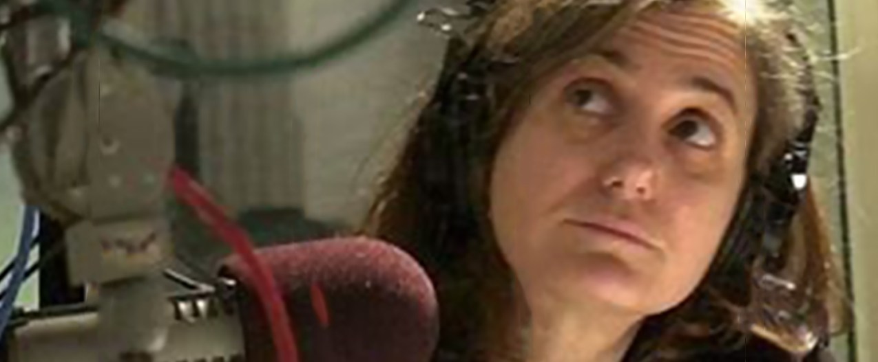 Amy Goodman in Democracy Now podcast studio.