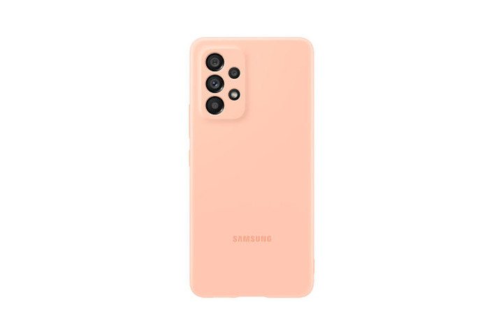 Official Samsung Silicone Case in Peach on the Samsung Galaxy A53.