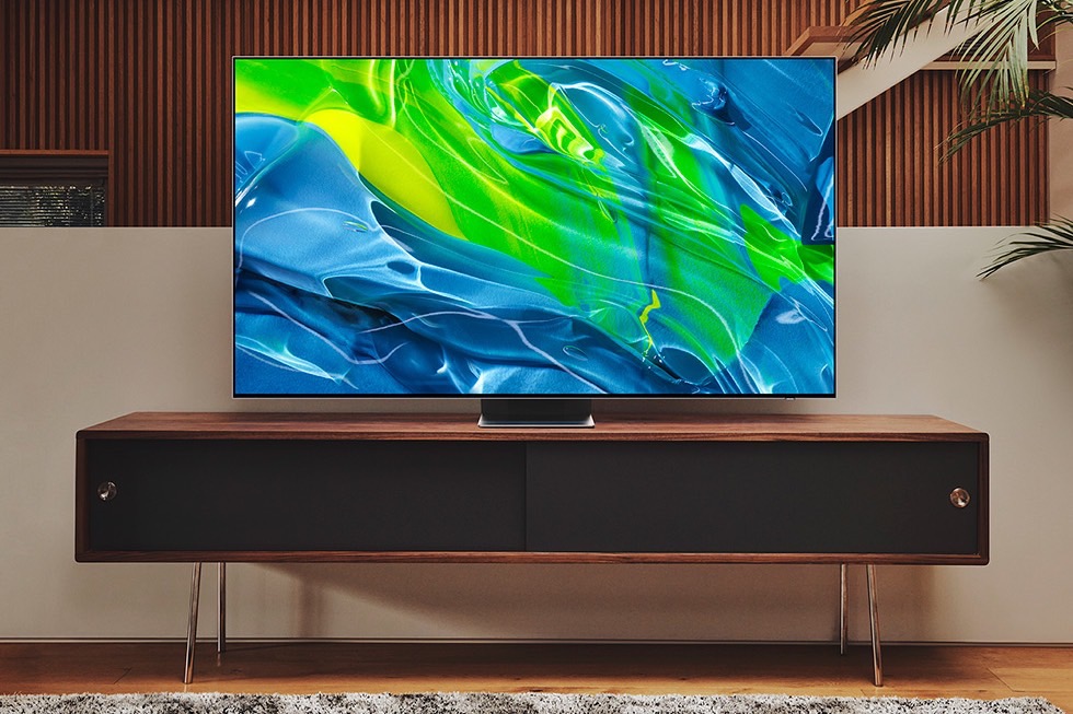 2022 Samsung OLED TV S95B seen on a media unit.