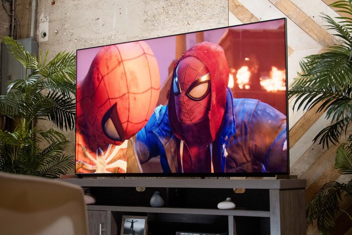 Spider-Man Playstation game being played on Sony X95K TV.