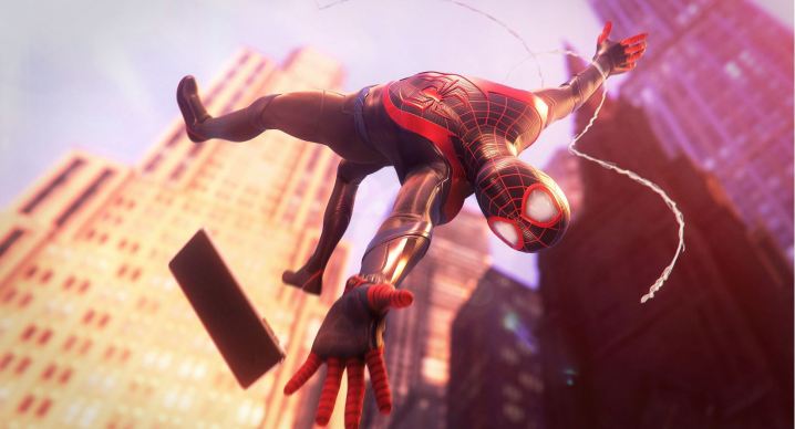 Miles drops his phone while swinging in Marvel's Spider-Man: Miles Morales.