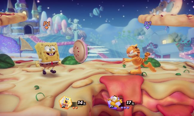 Nickelodeon All-Star Brawl screenshot of Garfield fighting Spongebob.