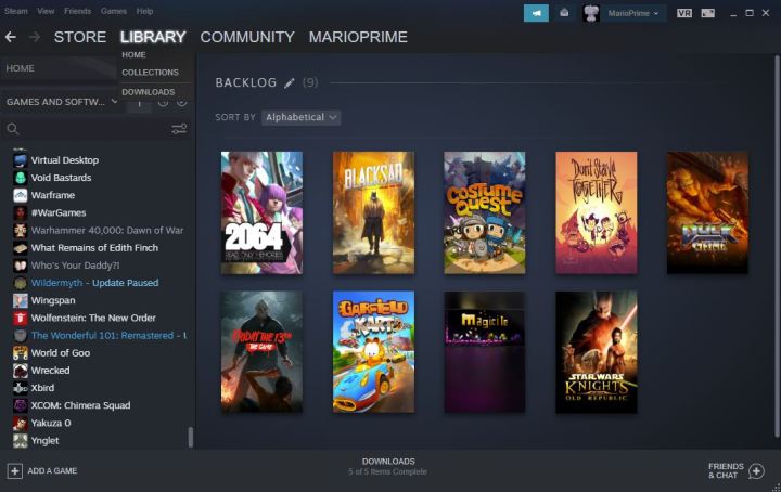 Steam Collection shows a player's backlog.