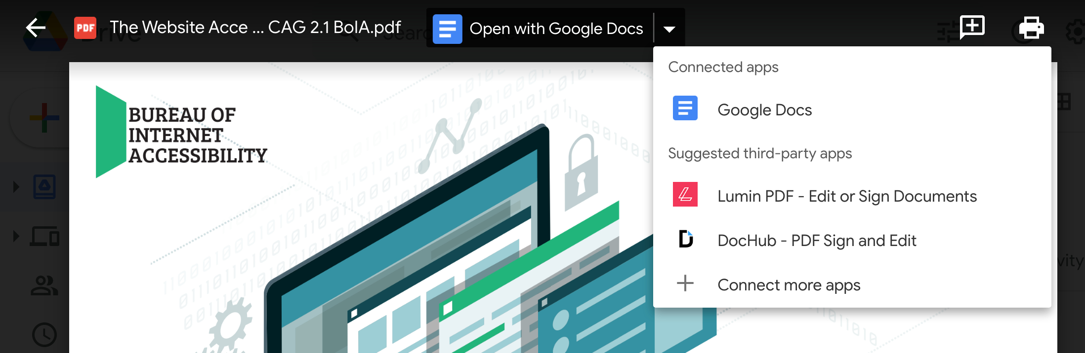 Suggested PDF apps for Google Drive.