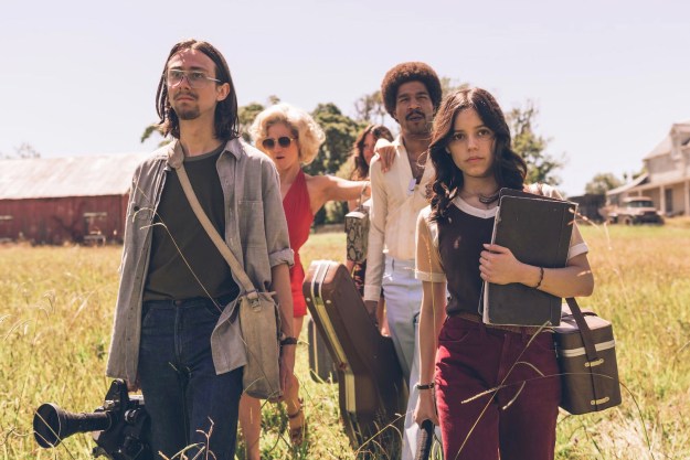 Kid Cudi, Jenna Ortega, and others in a scene from X, from A24 entertainment.