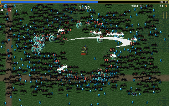 A character fights off bats in Vampire Survivors.