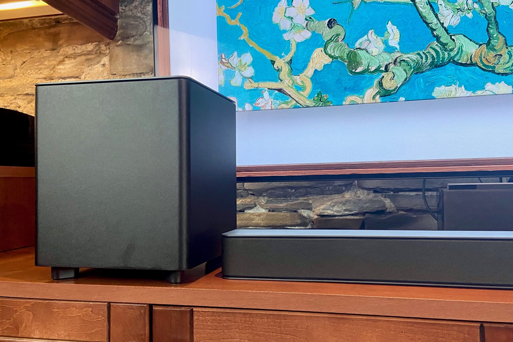 Vizio M-Series 2.1 soundbar's subwoofer seen next to the soundbar.