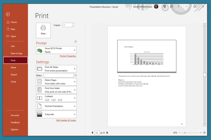 Print screen in PowerPoint on Windows.
