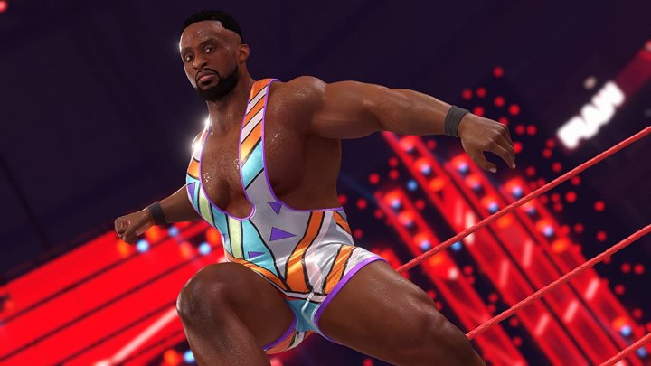 Big E winds up a punch in WWE 2K22.