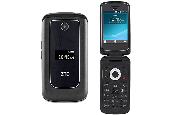 ZTE Cymbal Z-320 Flip Phone aberto e fechado.