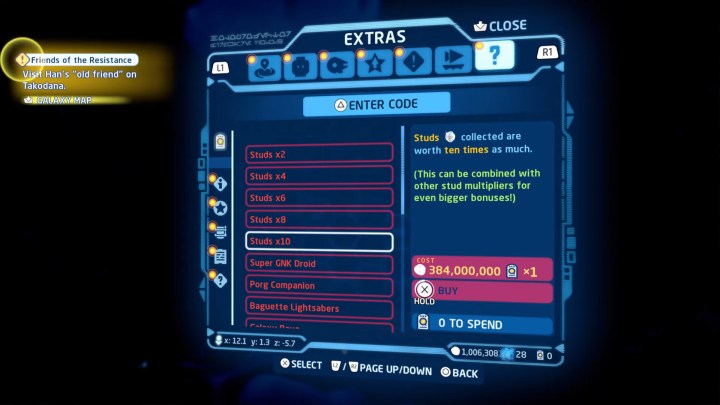 The extras menu in lego star wars shows cheats that can be unlocked.