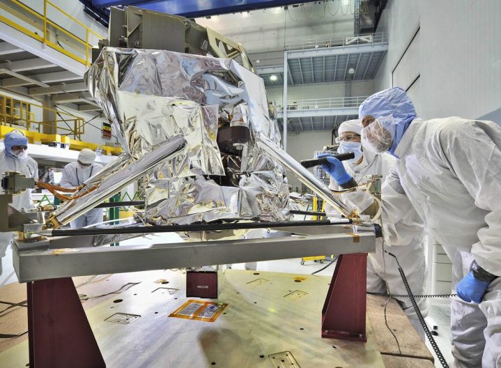 MIRI is inspected in the giant clean room at NASA’s Goddard Space Flight Center in Greenbelt, Maryland, in 2012.
