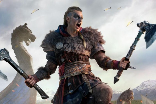 Breaking News The protagonist of Assassin's Creed: Valhalla shouting in fight and wielding two axes.