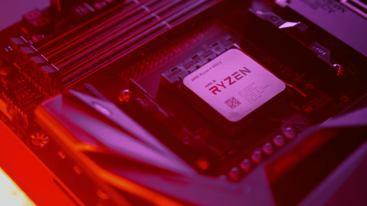 AMD Ryzen processor inside a motherboard.