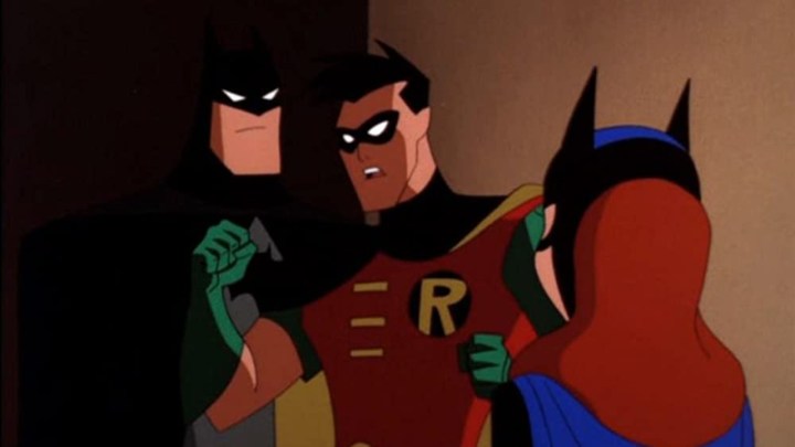 Batman e Batgirl con un Robin frustrato in TNBA.