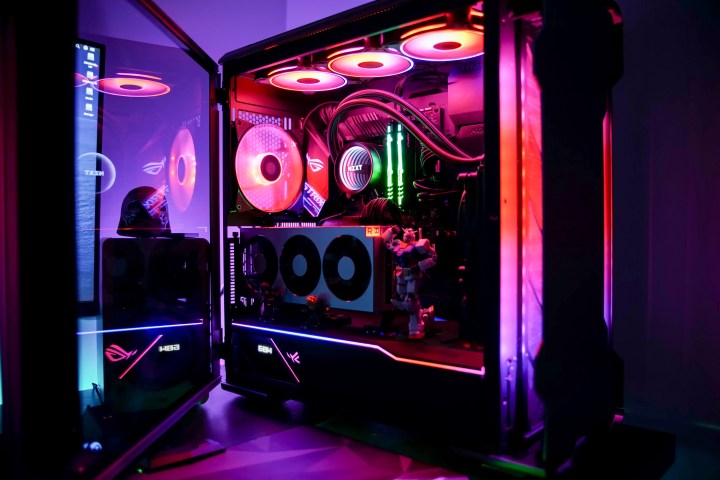 a PC case with RGB lighting inside.