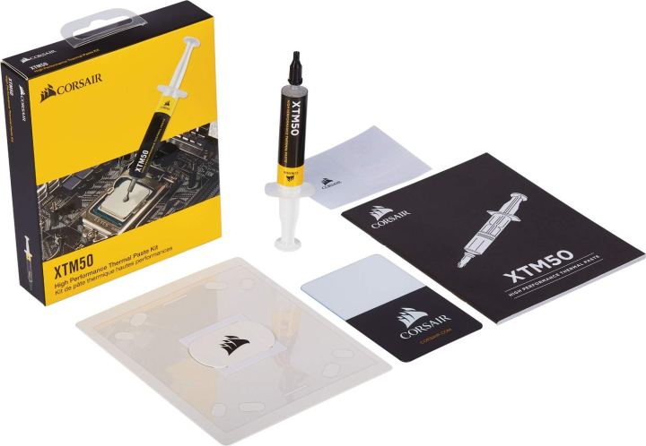 The Corsair XTM50 thermal paste comes with a stencil and applicator for easy application.