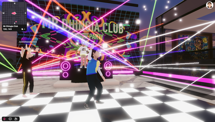 The virtual dancefloor of a metaverse club