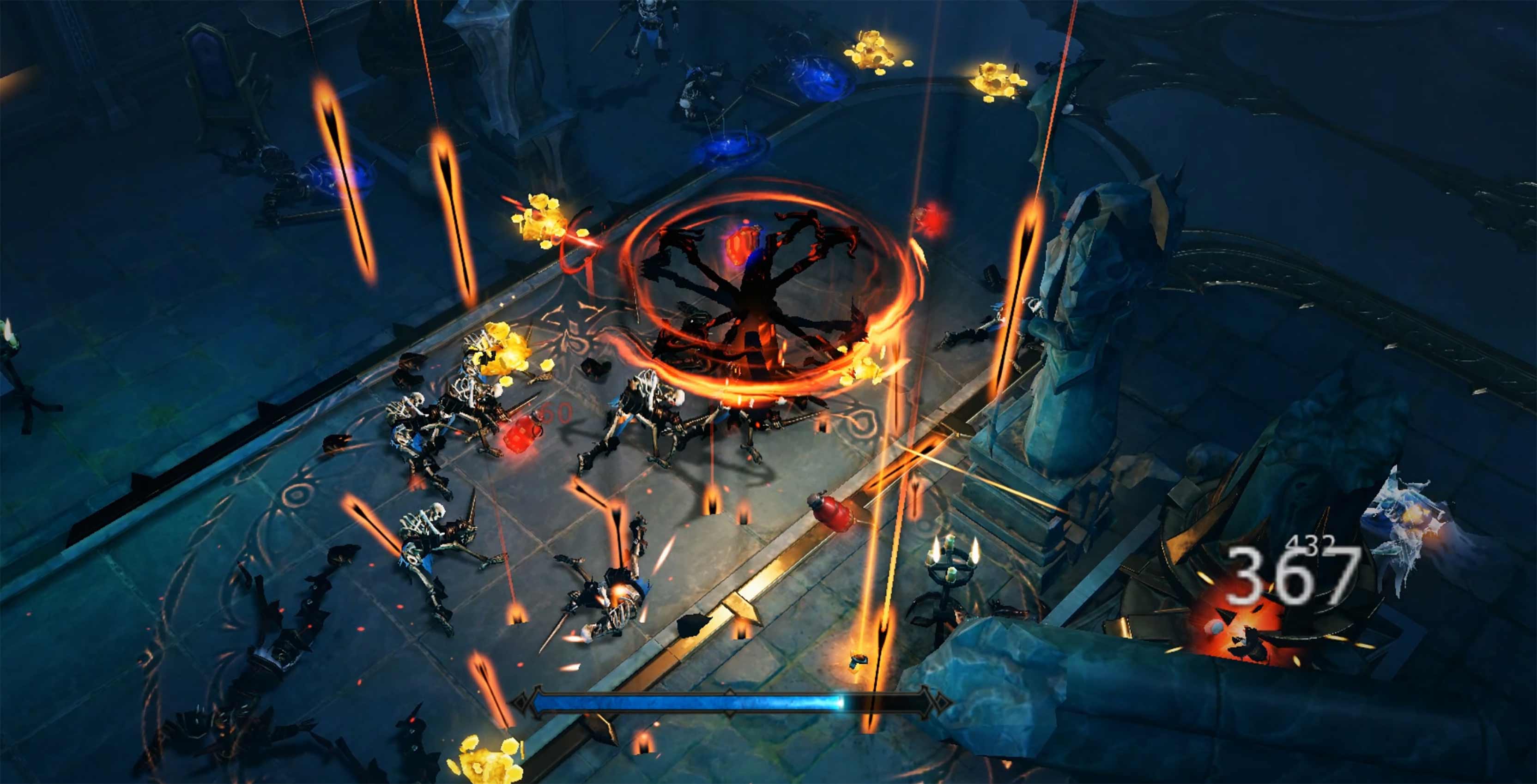 Equipe lutando contra um personagem em Diablo Immortal.