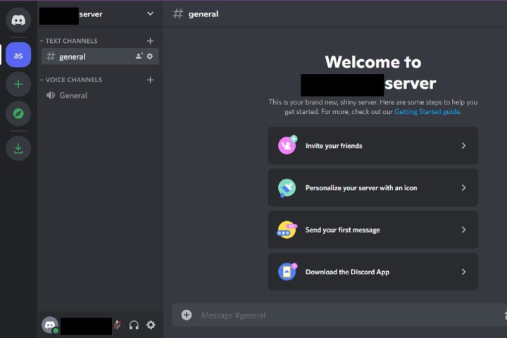 The main dashboard of a user's server on the Discord web app.