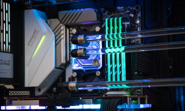 Custom water cooling inside a gaming PC.
