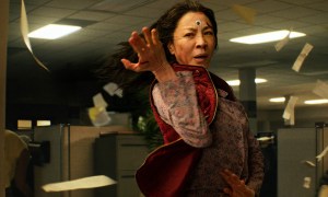 Michelle Yeoh performs kung fu in a scene from Everything Everywhere All At Once.