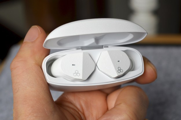 Final Audio ZE3000 wireless earbuds in their charging case.