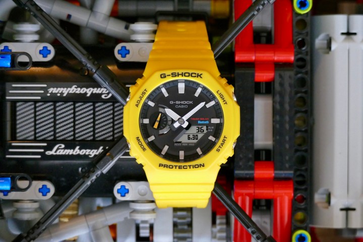 The yellow G-Shock GA-B2100 seen from above.