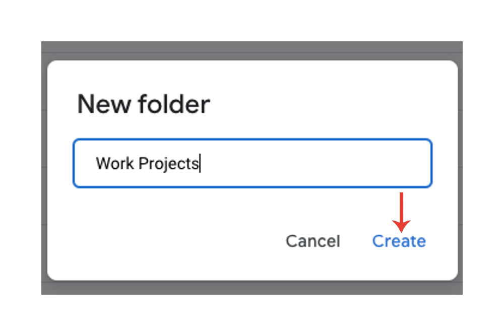 Entering a name for a new folder in Google Drive.