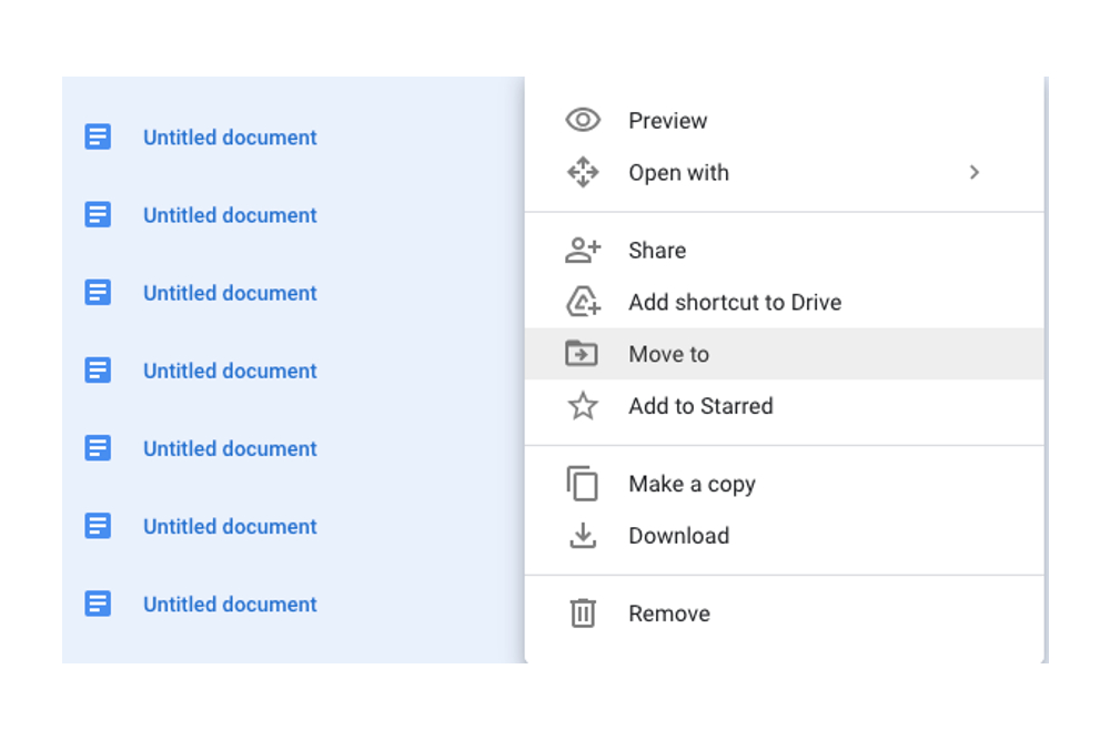 Selecting multiple files on Google Drive and moving them all to a folder.