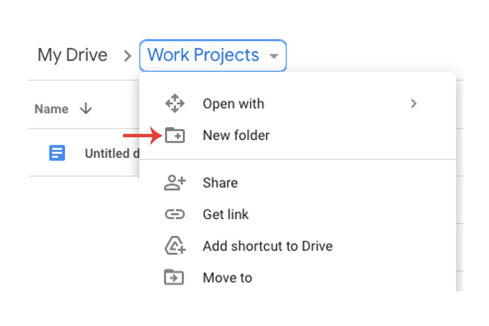 Creating a new folder within an existing folder in Google Drive.