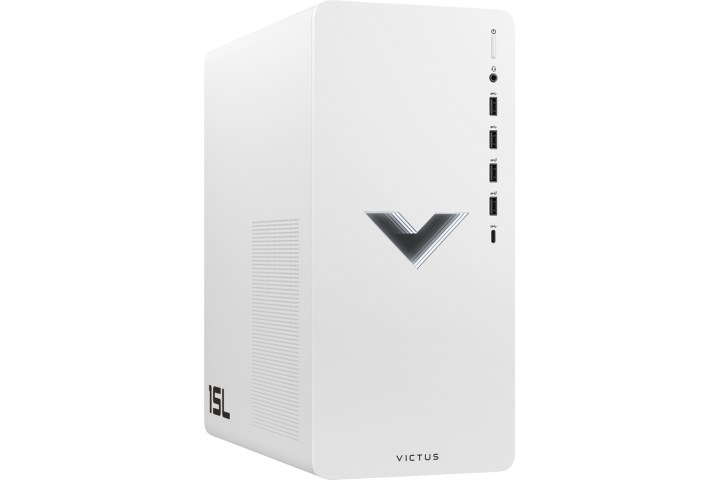 A white HP Victus 15L Gaming PC.
