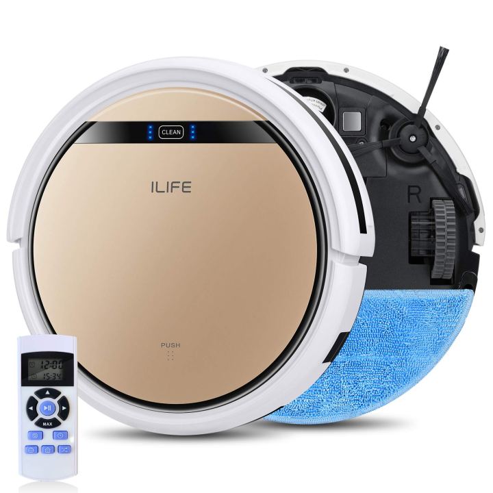 An overlay of both the top and bottom of the iLife V5s Pro 2 smart robot vacuum mop.