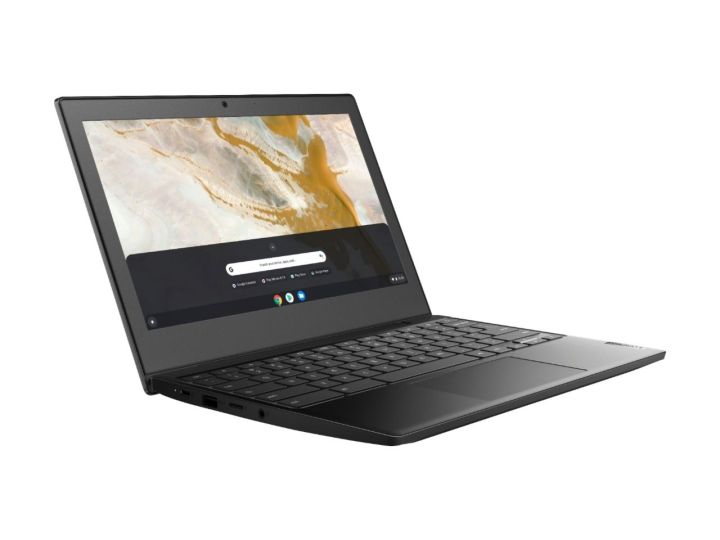 聯想11英寸Chromebook在白色背景上。