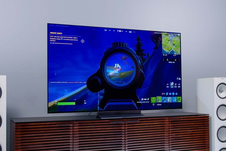Fortnite gameplay on the LG C2 OLED TV.