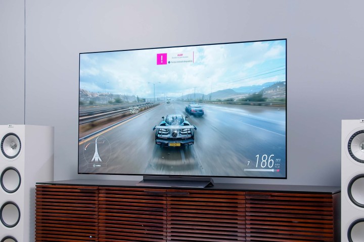 A racing video game played on an LG C2 OLED TV.