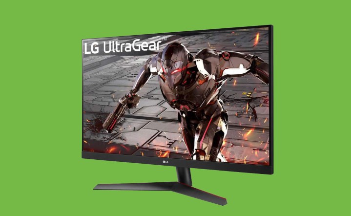 The LG UltraGear 32GN600-B 32-inch gaming monitor on green background.