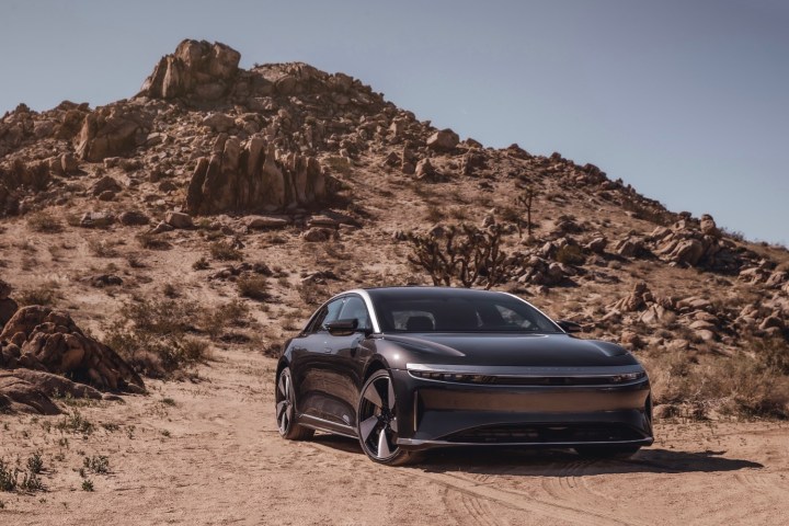 Front three quarter view of the Lucid Air Grand Touring Performance EV.
