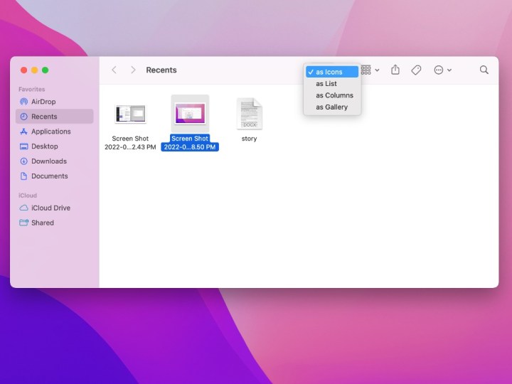 Changing the finder views in MacOS.