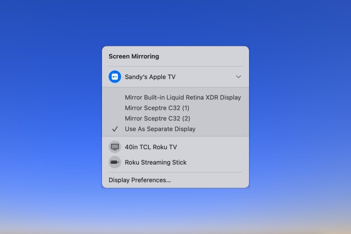 Mirroring options with external monitors.