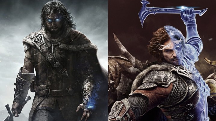 Split image of Talion combined with the wraith in Middle-earth: Shadow of Mordor and War cover arts.