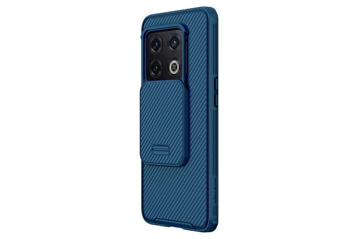 Nillkins OnePlus 10 Pro-Hülle in Blau zeigt die strukturierte, griffige Rückseite. 